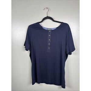 Lauren Ralph Lauren Henley T Shirt Plus 1X‎ Blue Casual Everyday Essential Tee